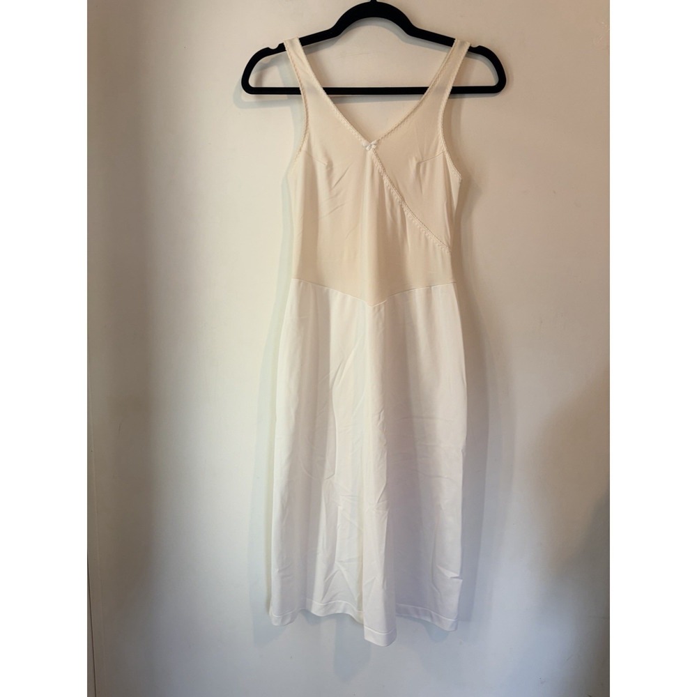 Vintage‎ Shadowline White Nylon Slip Dress Size 34 Tall Lace Trim Full Slip